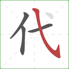 代的笔顺第4画：斜钩