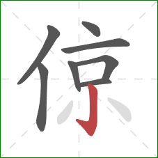 倞的笔顺第8画：竖钩