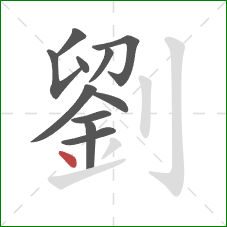 劉的笔顺第11画:点 劉的笔顺第11画:点