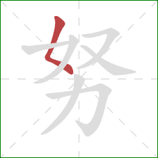 努的笔顺第1画：撇点