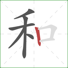 和的笔顺第6画：竖