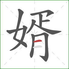 婿的笔顺第11画：横