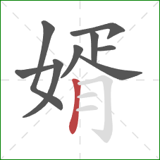 婿的笔顺第9画：竖