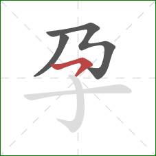 孕的笔顺第3画：横撇/横钩