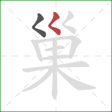 巢的笔顺第2画:撇点 巢的笔顺第2画:撇点