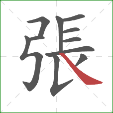 張的笔顺第11画：捺