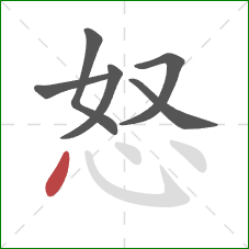 怒的笔顺第6画：点