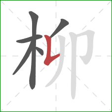 柳的笔顺第6画：竖提