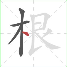 根的笔顺第4画：点