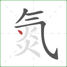 氮的笔顺第5画：点