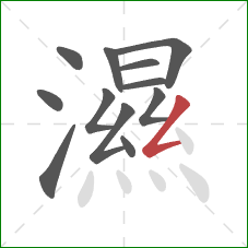 濕的笔顺第12画：撇折