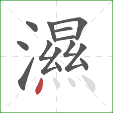 濕的笔顺第14画：点