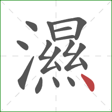 濕的笔顺第17画：点