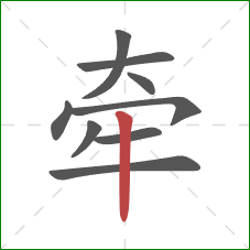牵的笔顺第9画：竖