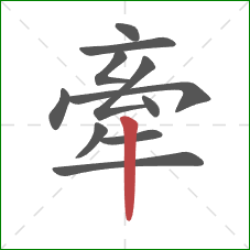 牽的笔顺第11画：竖