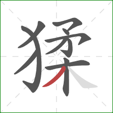 猱的笔顺第11画：撇