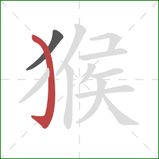 猴的笔顺第2画：弯钩