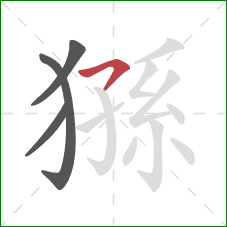 猻的笔顺第4画：横撇