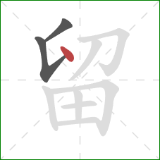 留的笔顺第3画：点