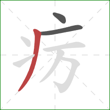 疠的笔顺第3画：撇