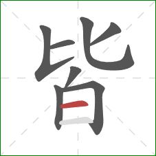 皆的笔顺第8画：横