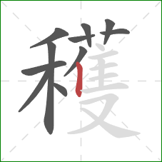 穫的笔顺第11画:点 穫的笔顺第11画:点