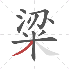 粱的笔顺第12画:撇 粱的笔顺第12画:撇