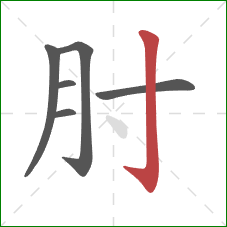 肘的笔顺第6画：竖钩