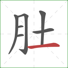 肚的笔顺第7画：横