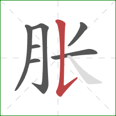 胀的笔顺第7画：竖提