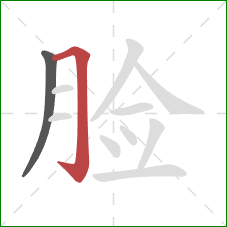 脸的笔顺第2画：横折钩