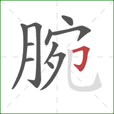 腕的笔顺第11画:横折钩 腕的笔顺第11画:横折钩