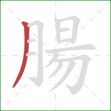 腸的笔顺第1画:撇 腸的笔顺第1画:撇