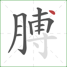 膊的笔顺第11画：点