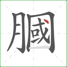 膕的笔顺第14画：点