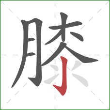 膝的笔顺第11画：竖钩