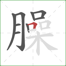 臊的笔顺第9画:横折 臊的笔顺第9画:横折