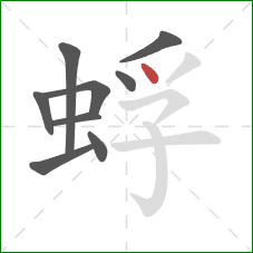 蜉的笔顺第9画:点 蜉的笔顺第9画:点