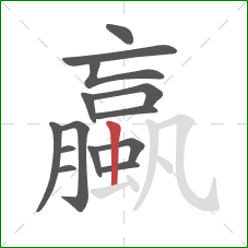 蠃的笔顺第14画：竖