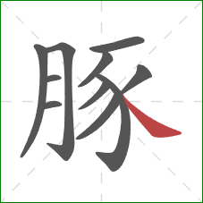 豚的笔顺第11画：捺