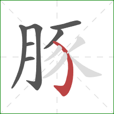 豚的笔顺第7画：弯钩