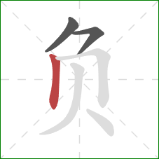 负的笔顺第3画：竖