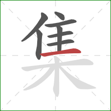 集的笔顺第8画:横 集的笔顺第8画:横