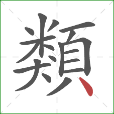 類的笔顺第19画：点