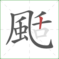 颳的笔顺第12画：竖