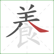 養的笔顺第8画:点 養的笔顺第8画:点