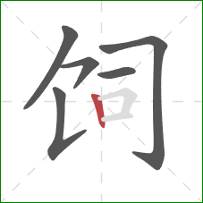 饲的笔顺第6画：竖