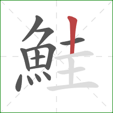 鮭的笔顺第13画：竖