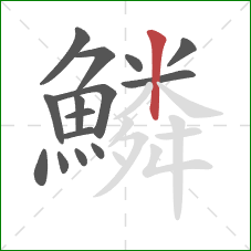 鱗的笔顺第15画：竖