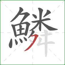 鱗的笔顺第19画：横撇